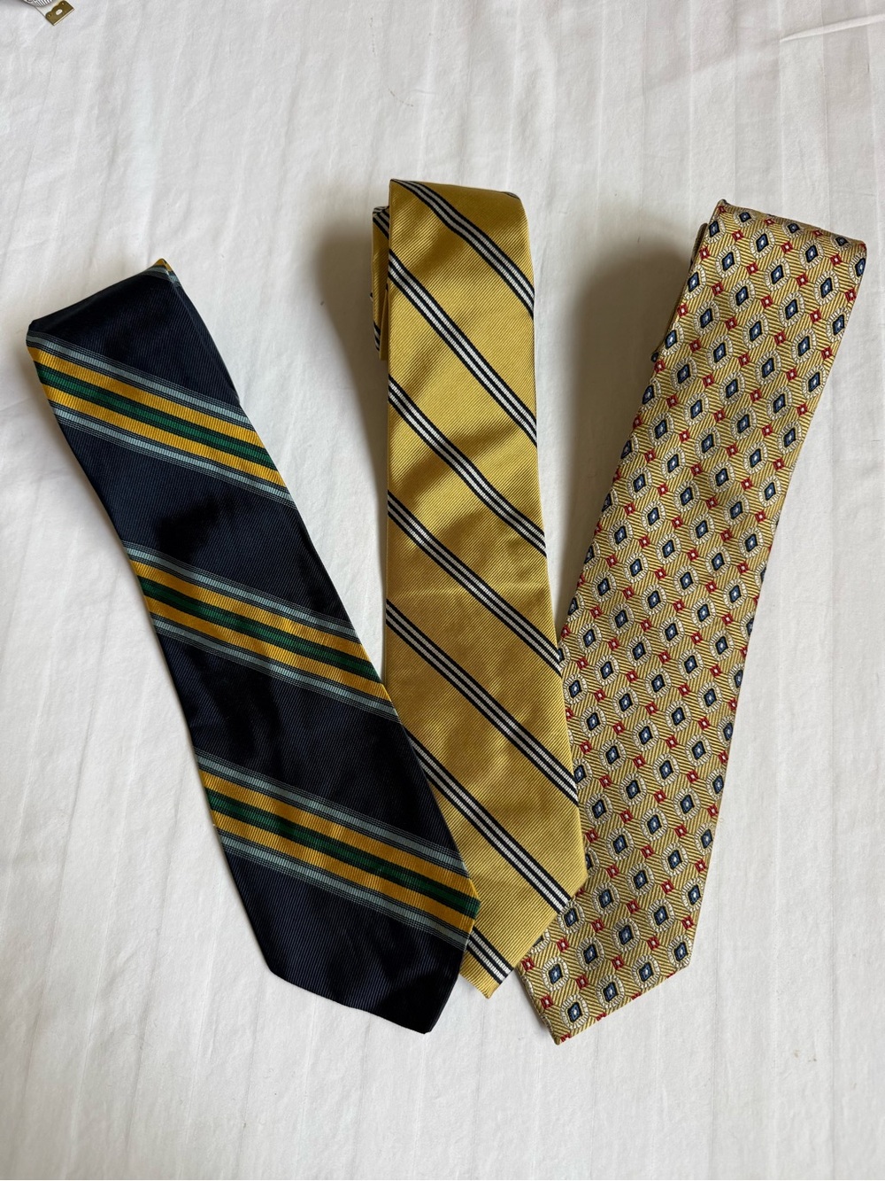 BUNDLE 3 SILK Men's Yellow Patterned Neckties Classic Stripes & Geometric Style